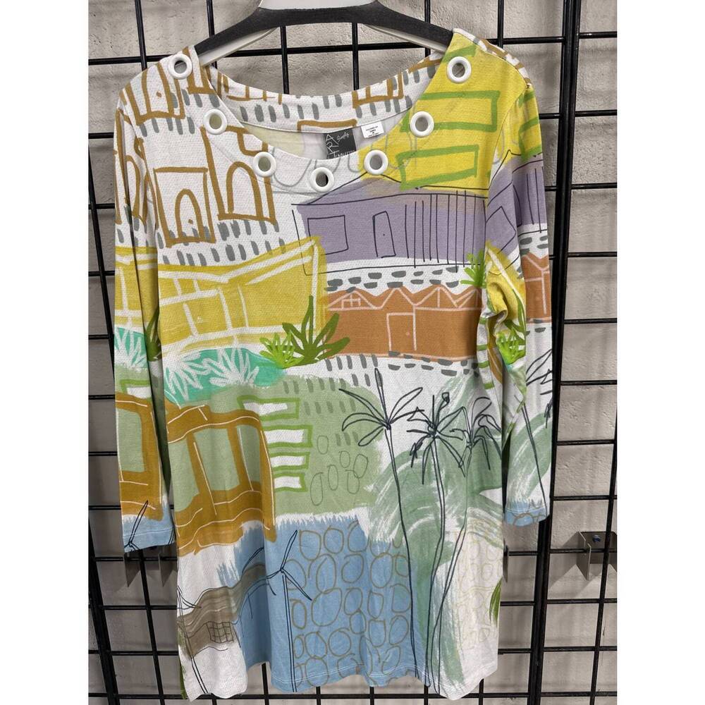 NEW DOLCEZZA women's palm springs cityscape blouse